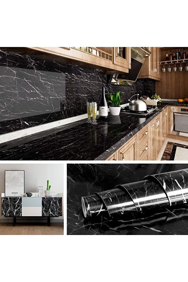 Black marble pattern kitchen countertop sticker - 2