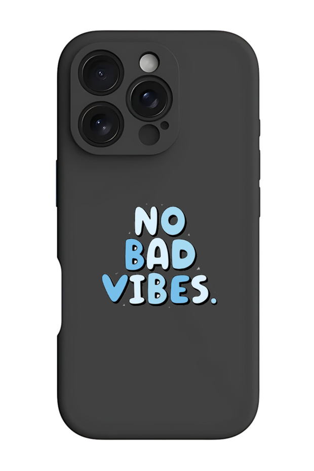 iPhone 16 Pro Black Protective Liquid Silicone Shockproof Case - No Bad vibes