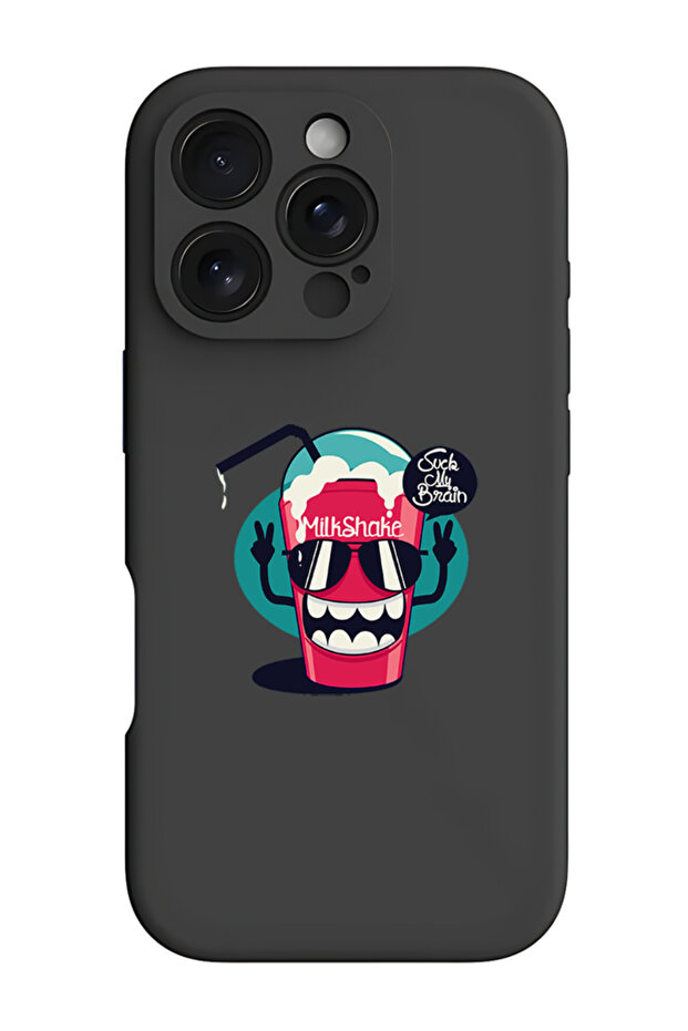 iPhone 16 Pro Black Protective Liquid Silicone Shockproof Case - Brain Milkshake