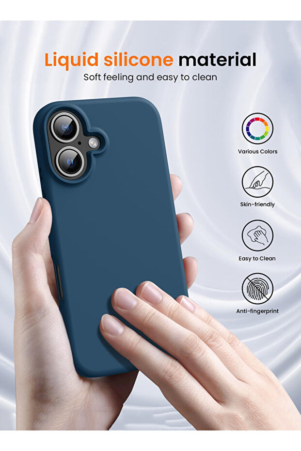 جراب سيليكون سائل مقاوم للصدمات وواقي لجهاز iPhone 16 Plus باللون الأزرق - مؤشر ماوس H& - 2