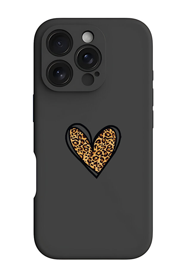 iPhone 16 Pro Black Protective Liquid Silicone Shockproof Case - leopard Print