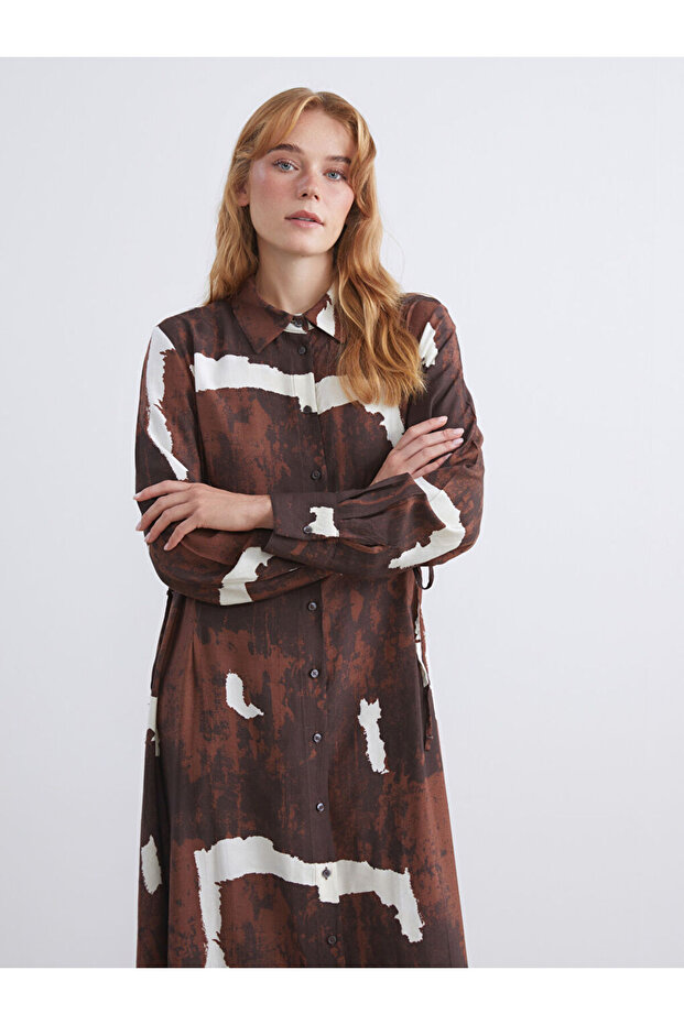 Batik Desenli Gömlek Elbise - 2