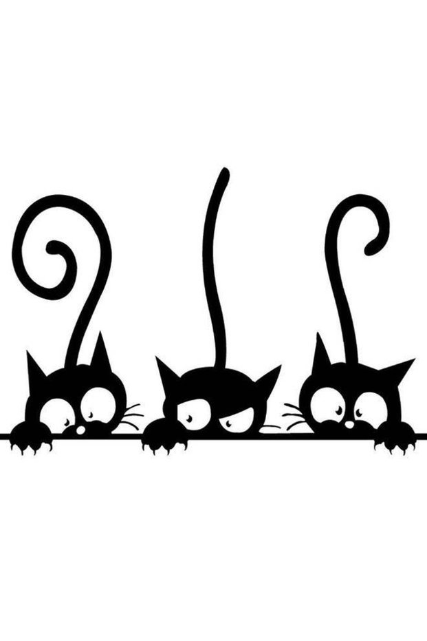 Lovely Cute Three Big Eyes Cat Pattern Bedroom Wallpaper Sticker Black