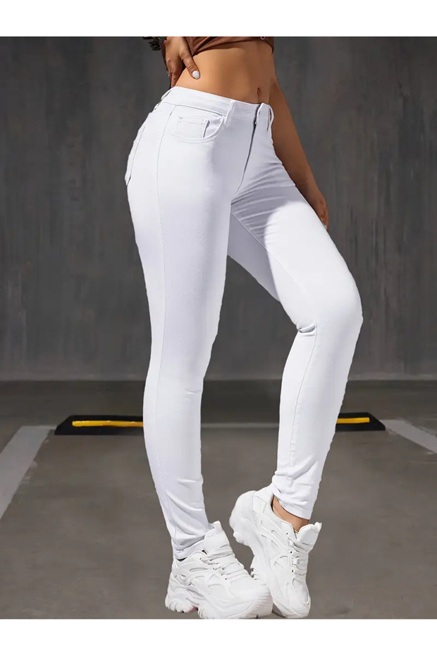 Jeannine Women Jeans White Skinny High Waist Narrow Leg Denim Jeans Pants Beekeskybyz-01