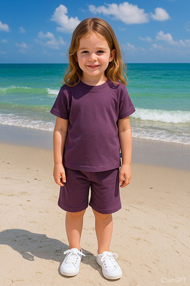 Fitillli Şortlu Basic Kız Erkek Çocuk Yazlık Şortlu Takım - 1