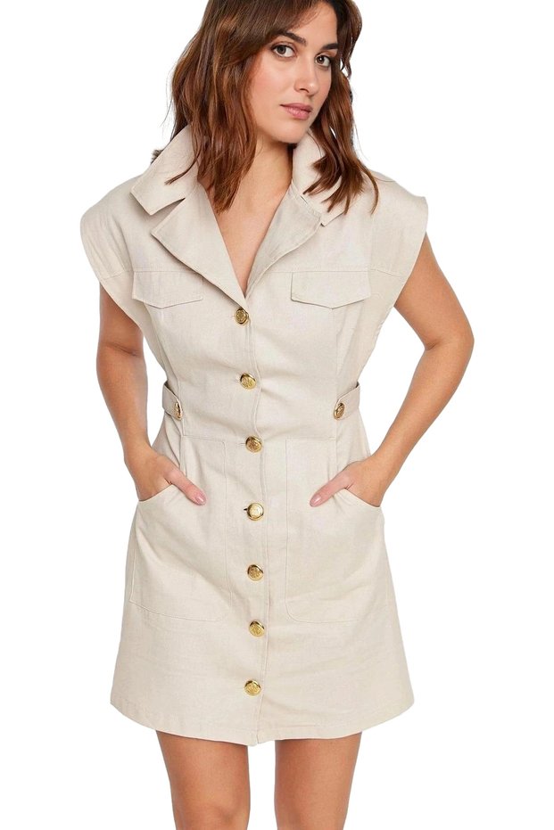 Women's Mini Gabardine Dress Cotton Moon Collar Casual Chicness Weekend Summer Indispensable