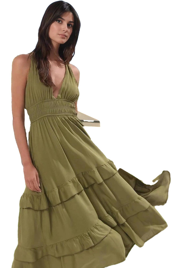 Women's Maxi Dress Crew Neck Flounce Details Summer Casual Everyday Summer Essential