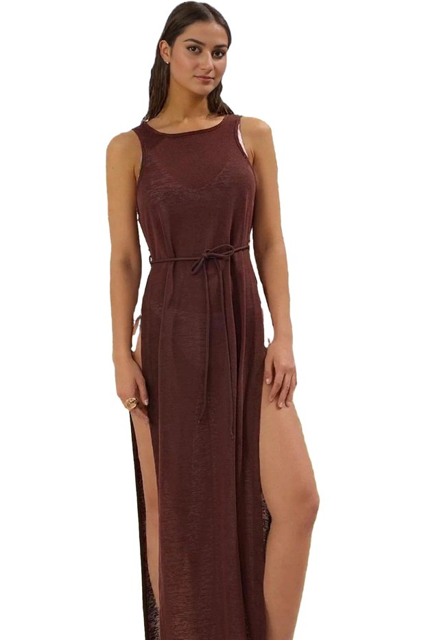 Women's Maxi Knitted Slit Beach Dress Summer Casual V Neck Stylish Design Summer's Must-Have