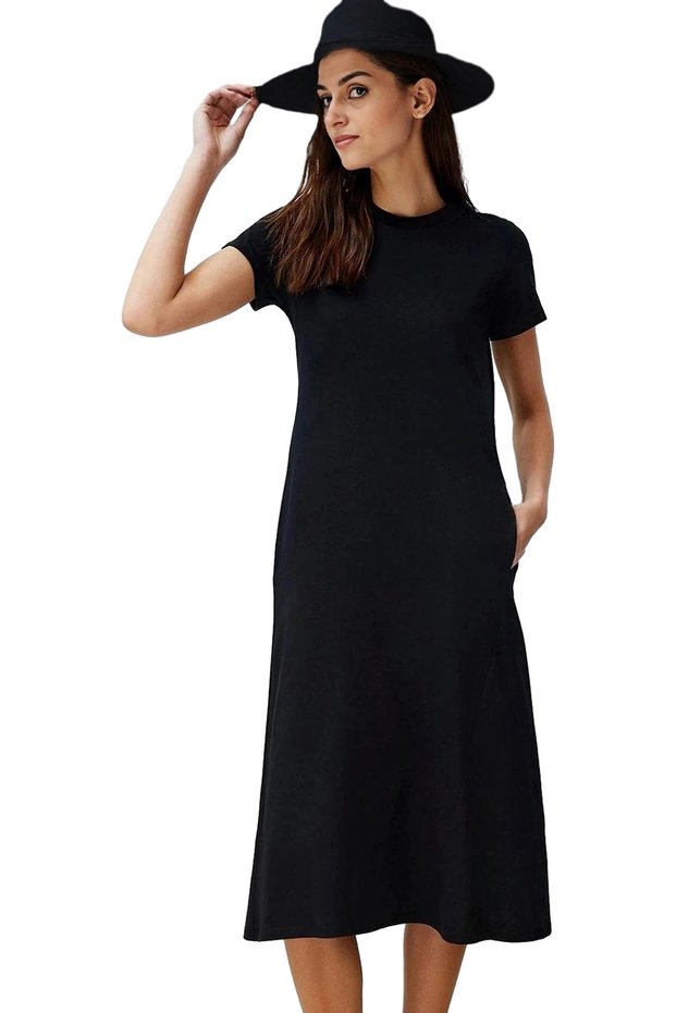 Women's Midi Length Knitted Dress Pocket Detail Cotton Daily Use Weekend Summer Essential