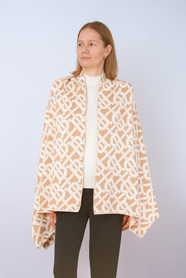 B شال تريكو منقوش على الوجهين - 1