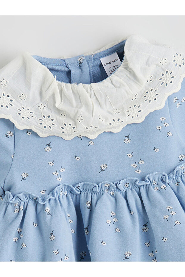 Mavi Çiçekli Kız Bebek 2 Iplik Elbise - 2