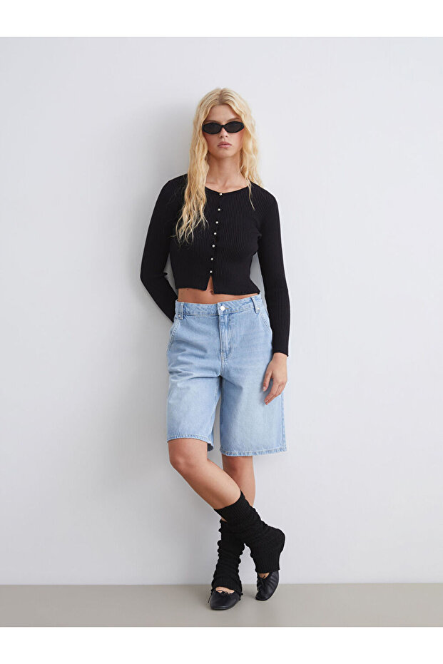 Siyah Bisiklet Yaka Kadın Triko Hırka - 2