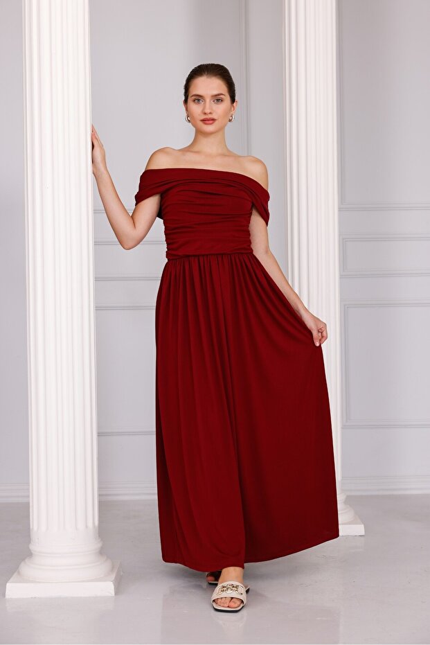 Rochie lungă din țesătură modal, fără umăr - 1