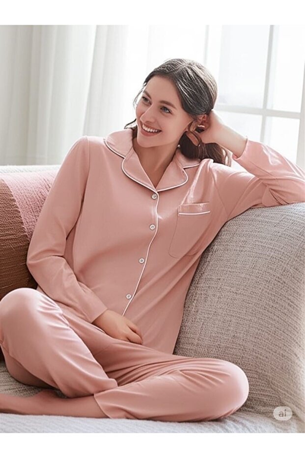 Dört Mevsim %100 Pamuk Uzun Kol Pijama Takımı - 1