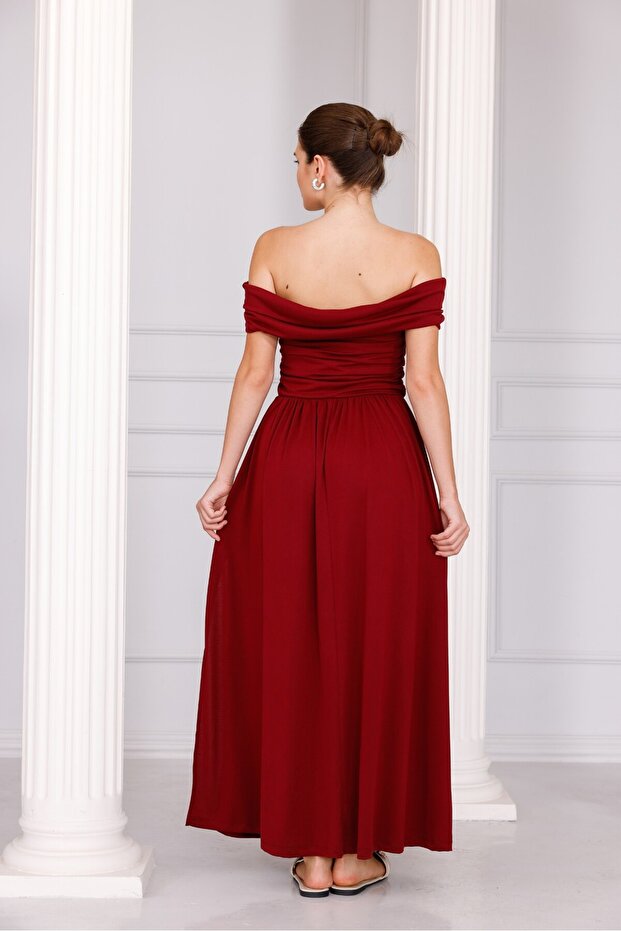 Rochie lungă din țesătură modal, fără umăr - 4