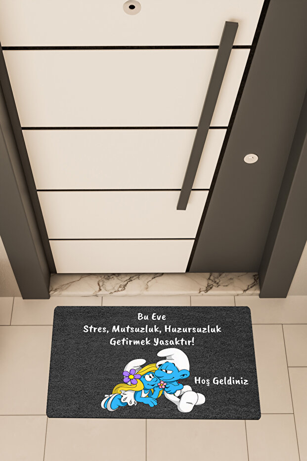 Yüksek Kaliteli Dijital Baskı Siyah, Şirine, Stres Getirmek Yasaktır Temalı Kapı Önü Paspası - 1