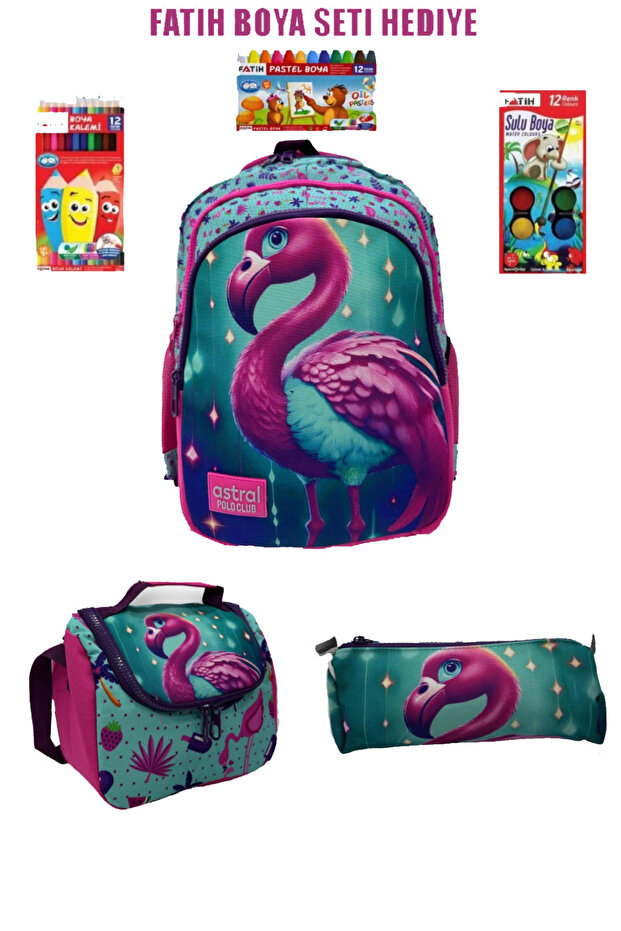 Design Patterned 3 Compartment School Bag Set of 3 (Backpack + Lunch Bag + Pen Bag)