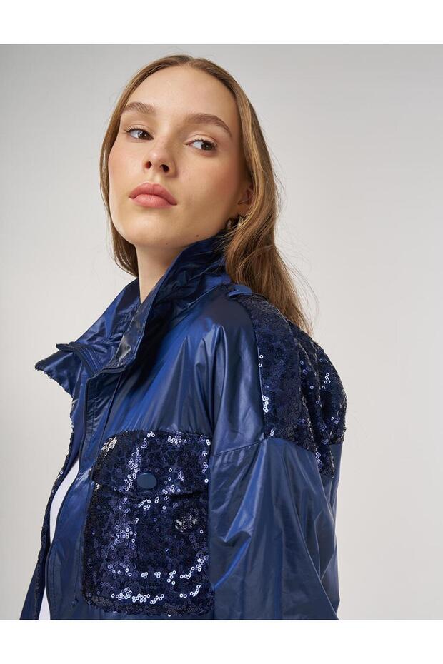 Payet İşlemeli Ceket İndigo - 6