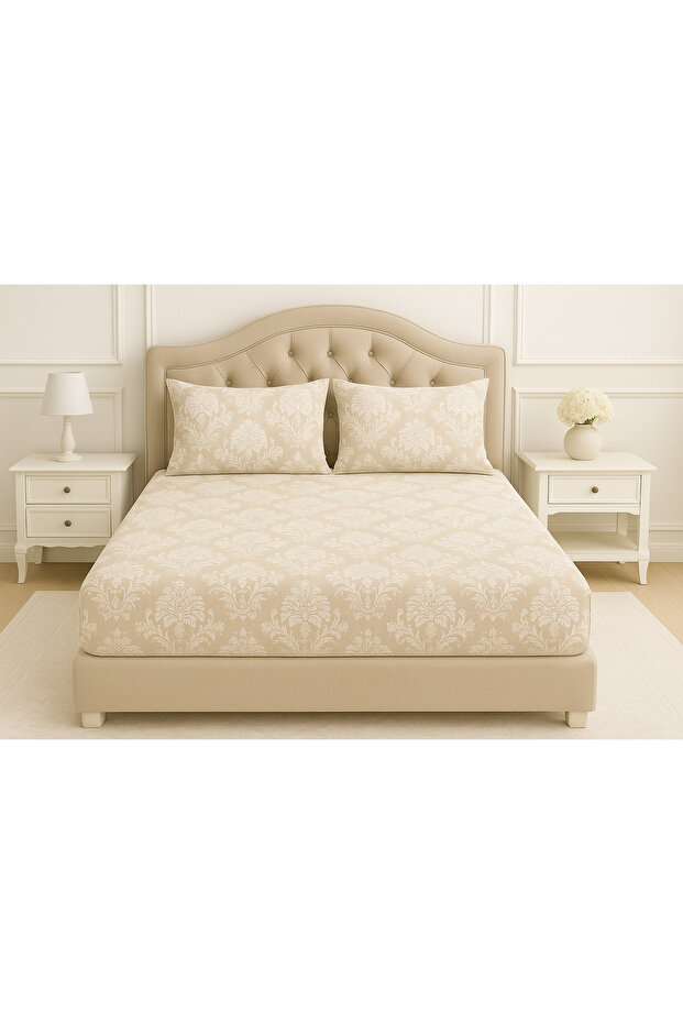 Double Cotton Fitted Sheet + 2 Pillowcases Bedding Set Durable Patterned Set - 1
