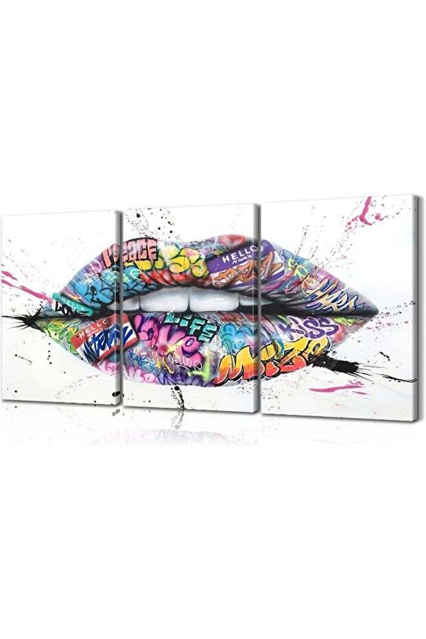 ديكور حائط مكون من 3 قطع على شكل شفاه