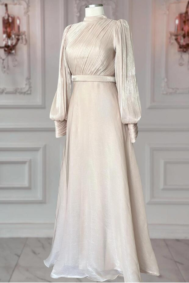 Zen Abiye Elbise Bej - 3