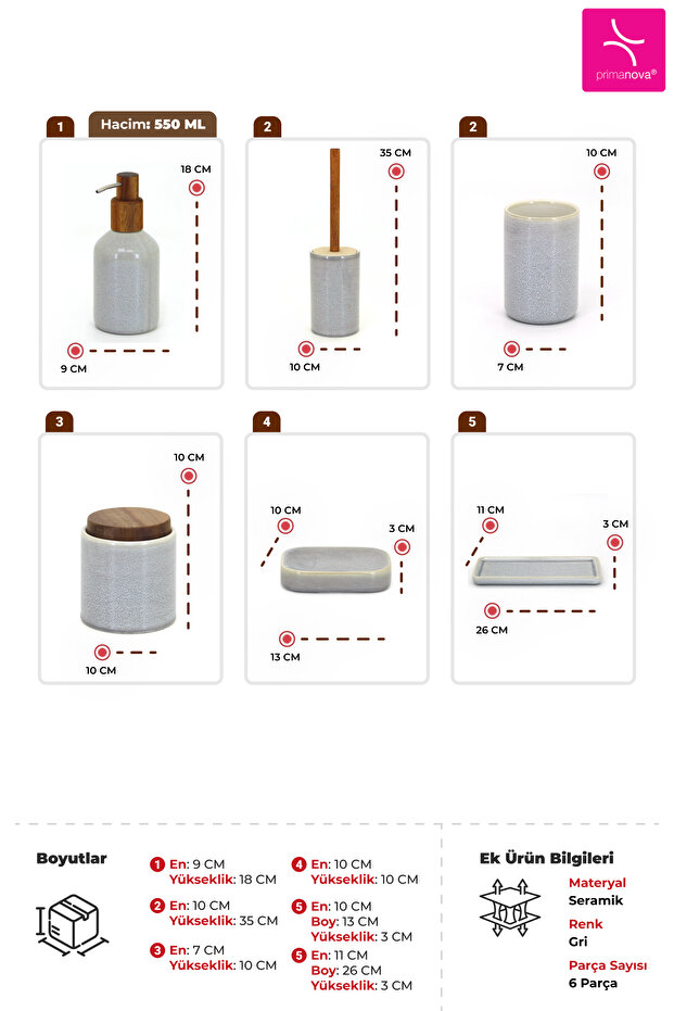 Elegance 6'lı Banyo Seti - Gri - 3