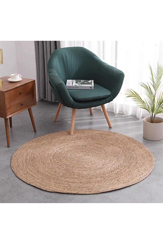 FFD Round Jute Rug, Capri Rug, Rustic Antique Braided Floor Rug, Reversible Rug for Home 80x80cm