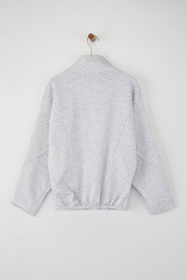 Kar Melanj Fermuarlı Dikiş Detaylı Dik Yaka Bomber Örme Sweatshirt TWOAW26SW00037 - 6