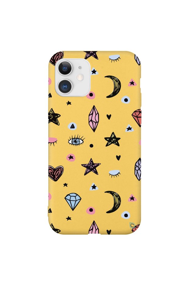 iPhone 12 Colorful Moon Diamond Star Patterned Silicone Case with Velvet Inside