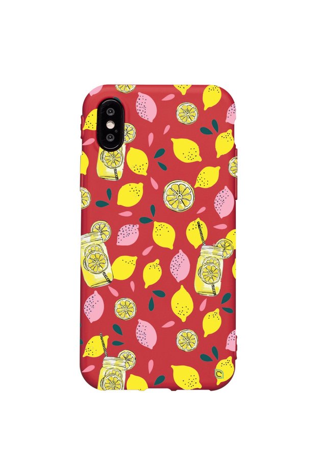 iPhone X XS Premium Velvet Inside Colorful Lemonade Patterned Silicone Case