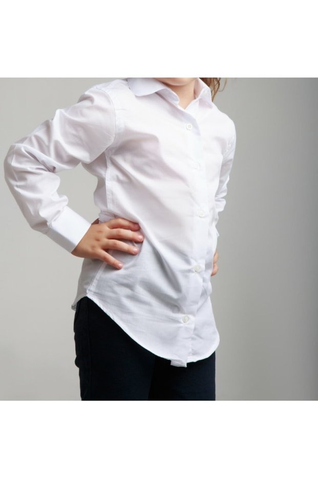 Girl's Baby Collar Long Sleeve White School Shirt
