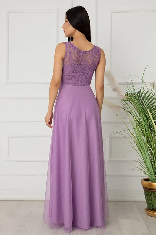 Metiy 3380-4 Dantel Ve Şifon Elbise - 5