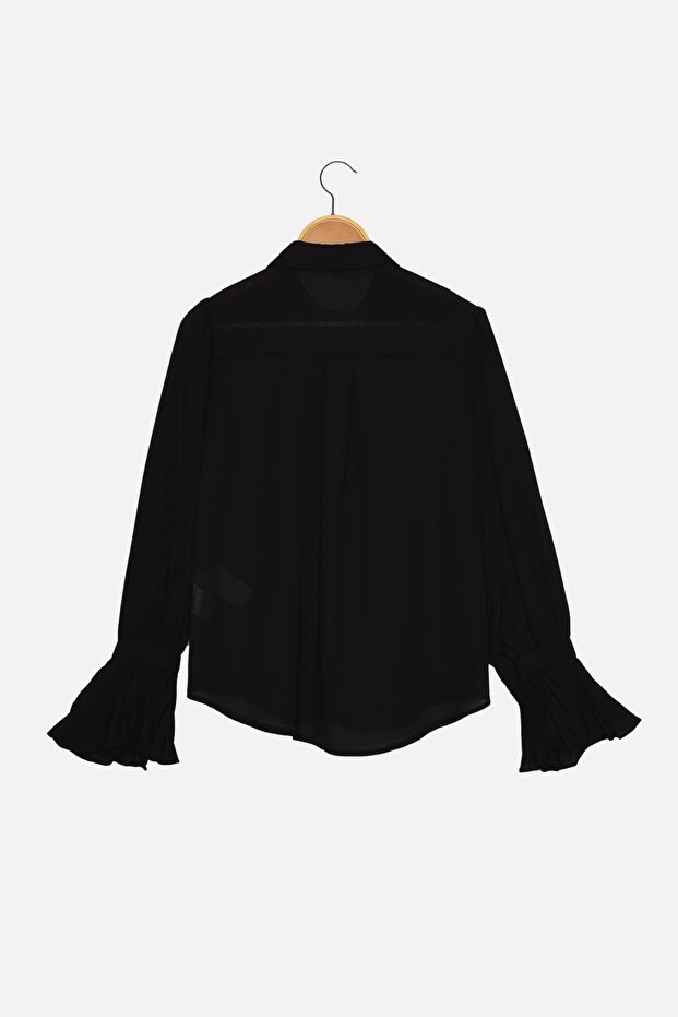Schwarzes gewebtes Hemd mit spanischen Ärmeln - Regular Fit TWOAW22GO0487 - 8