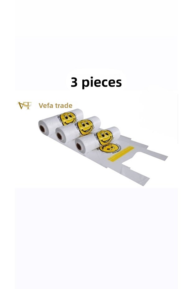3 Pieces Medium Size Smiley Face Printed Roll Bag Market Greengrocer Athlete Hışır 3 Rolls Smiley Face with Emoji