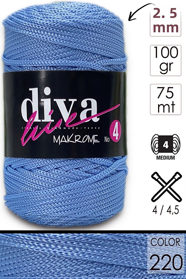 خيط Diva Line Diva Macrame سميك (رقم: 4) 220 أزرق فاتح