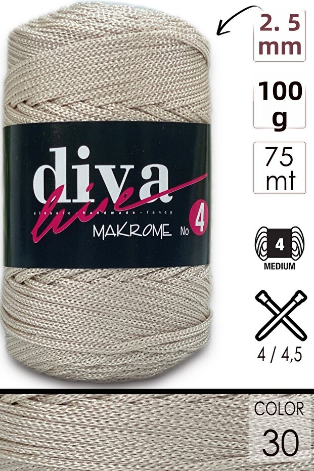 خيط ديفا مكرامية سميك (رقم: 4) 30 بيج فاتح - 1