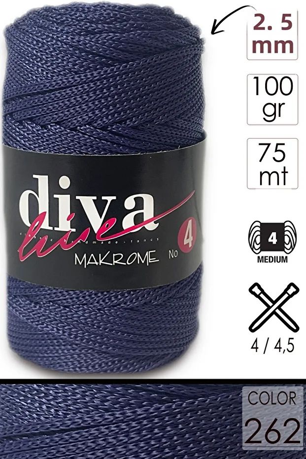 Diva Macrame Floss Thick (NO:4) 262 Bleumarin. - 1