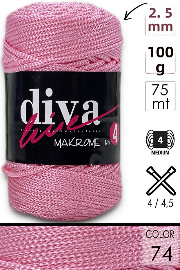 Diva Macrame Thread Thick (NO:4) 074 Rose Pink
