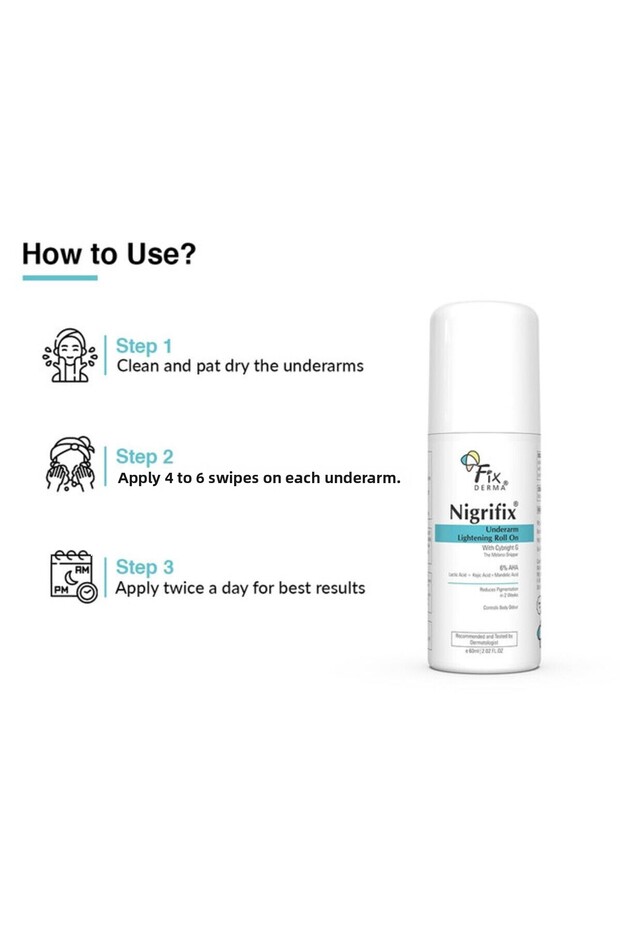 Nigrifix Underarm Lightening Roll-on |AHA, Lactic Acid | Sensitive Skin - 60ml - 6