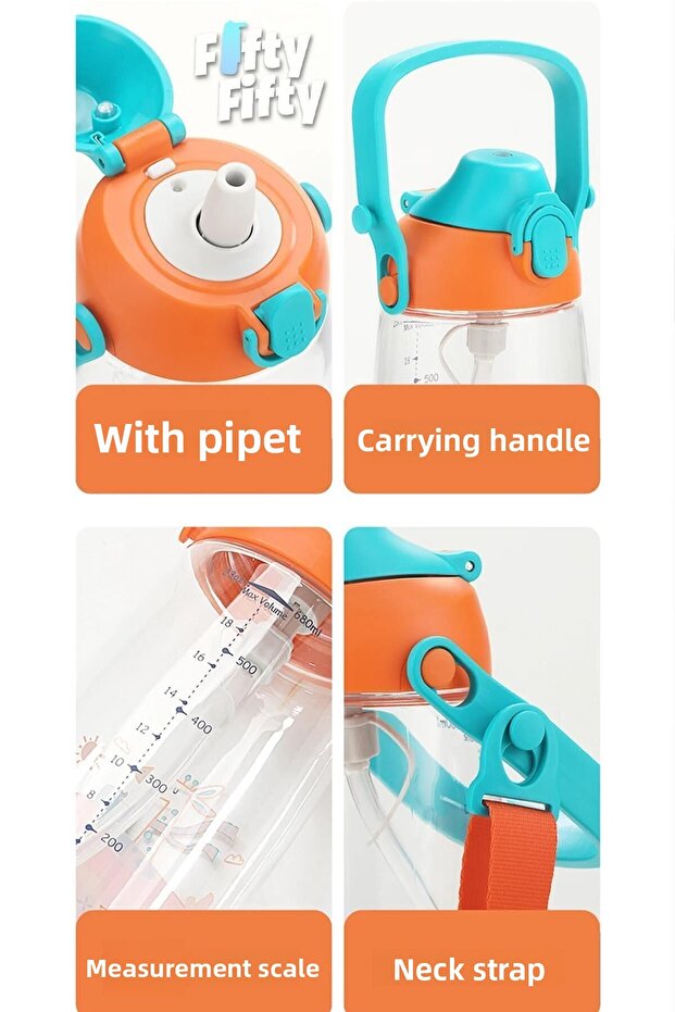 680 ml Tritan Children's Water Bottle with Straw and Neck Strap - Boxed - Ffuz 2202680 - 4