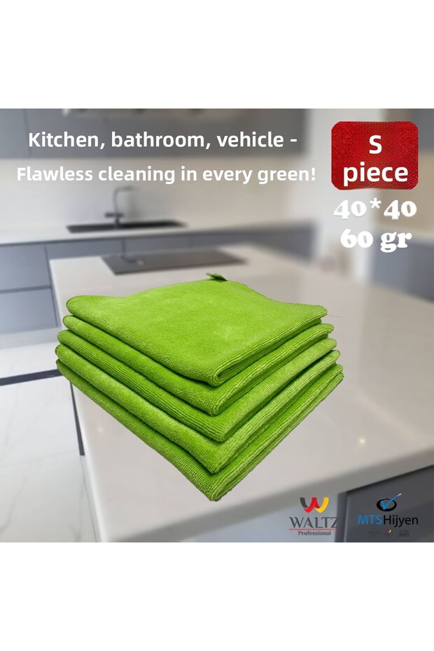 Premium Microfiber Cleaning Cloth Set of 5 Green – 40X40 cm |   Ultra Soft, Durable
