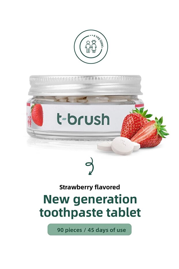 Strawberry Children's Natural Toothpaste Tablet - Fluoride Free - Gluten Free - Vegan - 90 Tablets