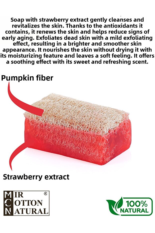 Natural Pumpkin Fiber Handmade Soap'Strawberry' 120 Gr