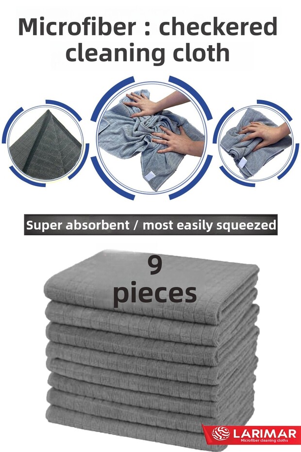 9 Pieces Jumbo Size Microfiber Checkered Cleaning Cloth Wall and Floor Wiping Cloth Most Comfortable to Squeeze 50*70cm