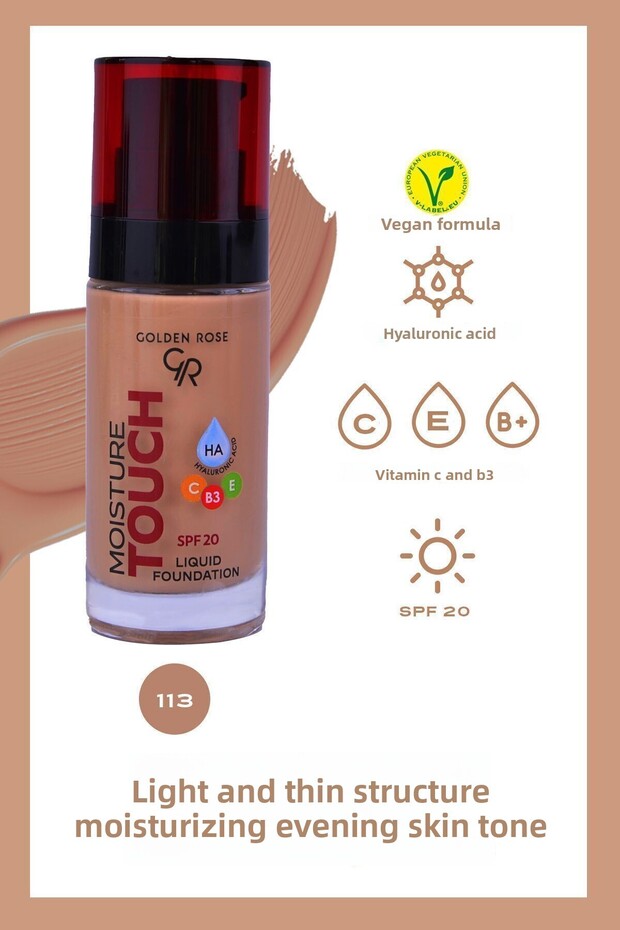 Moisture Touch Foundation No: 113 - Moisturizing Foundation with Hyaluronic Acid Spf 20 - 30 ml