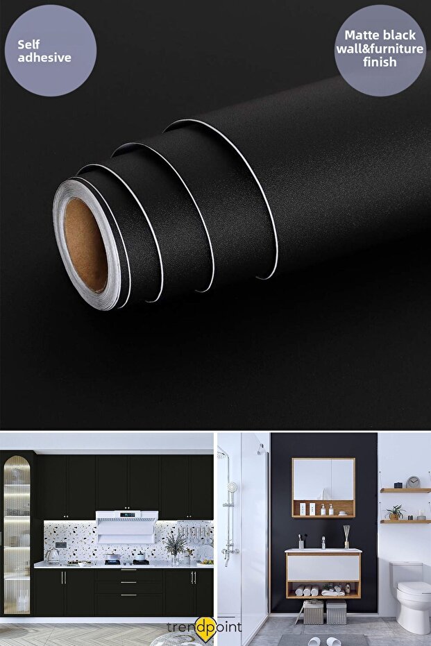 Self Adhesive 60cm×500cm Matte Black Wallpaper Kitchen Countertop Cabinet Table Covering