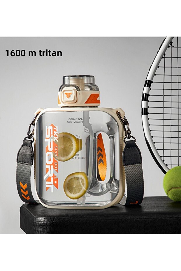 TKK 1600 ml Leakproof Tritan Sport Flask with Straw and Carrying Strap Suitable for Use Without Straw - 1