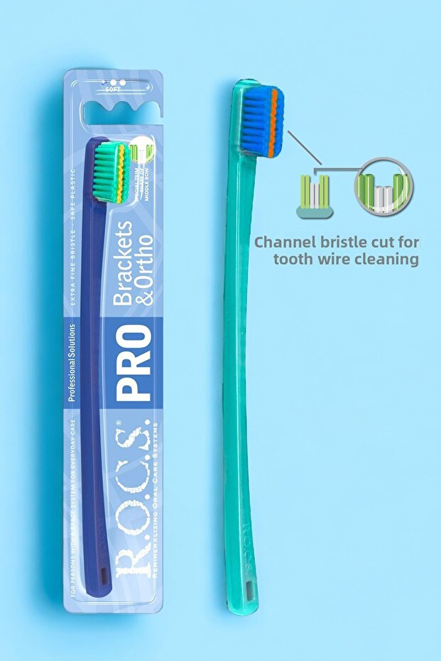 Rocs Pro Brackets Toothpaste and 2 Toothbrushes Set for Orthodontic Treatment People - 3