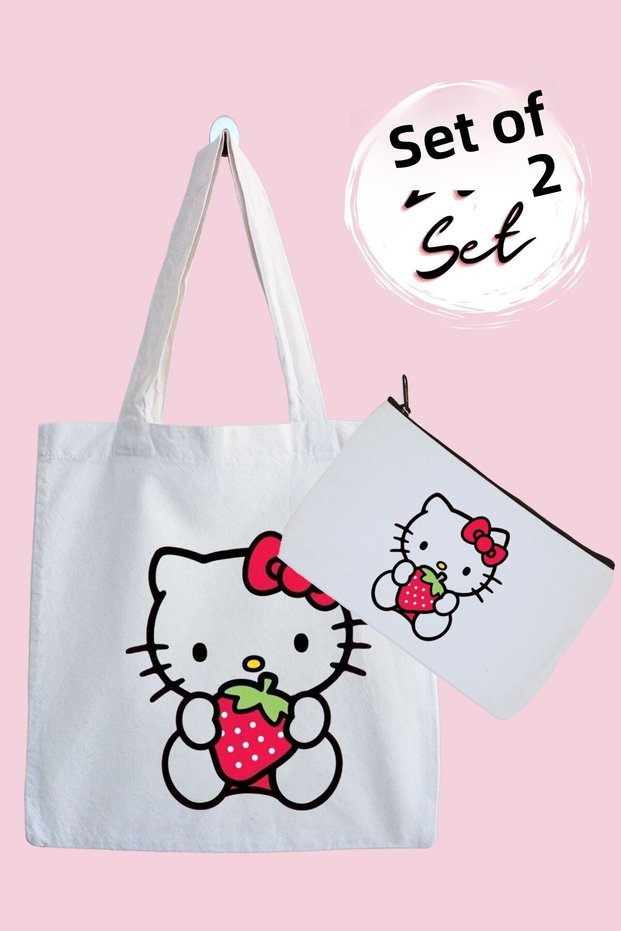 Hello Kitty Strawberry Waterproof Tote Bag and Pen Holder 2-Pack Advantage Set
