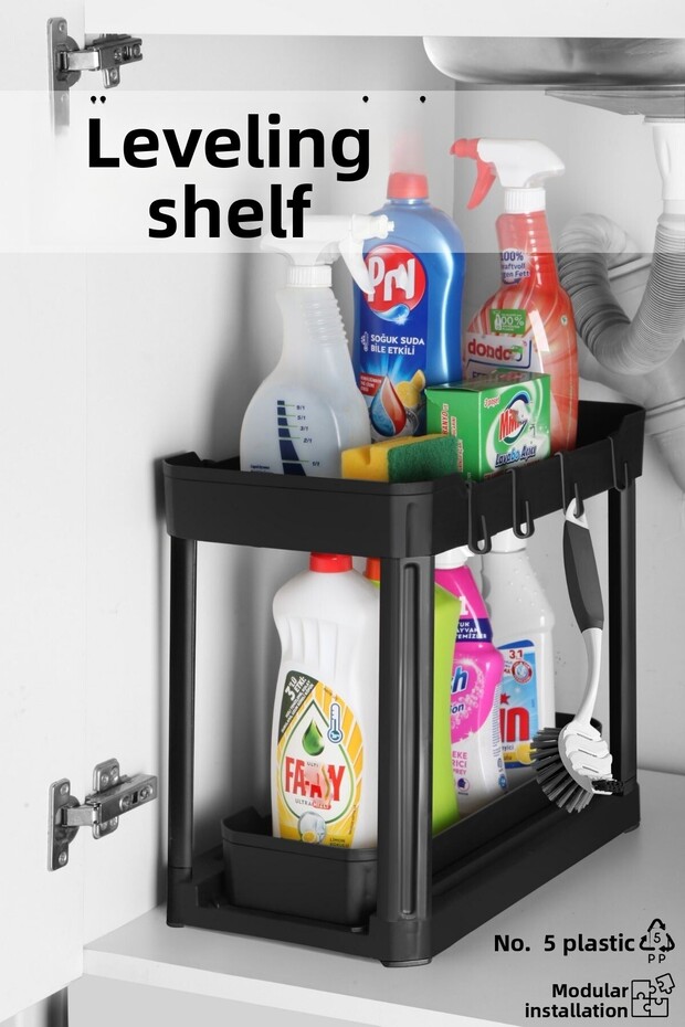 Two-Tier Functional Organizer – Cabinet, under Sink, Countertop Black